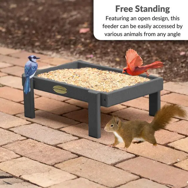 Alt view image 3 of 6 - Amish American Made Platform Bird Feeder, Free Standing Ground Bird Feeders for Outdoors, for Wild Birds, Chicken, Squirrel, Gift for Birdwatchers (Dark Gray with Reinforcement)