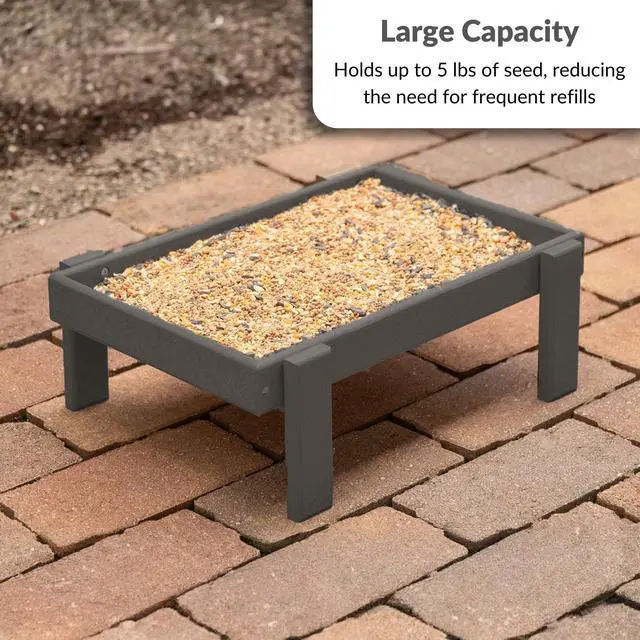 Alt view image 5 of 6 - Amish American Made Platform Bird Feeder, Free Standing Ground Bird Feeders for Outdoors, for Wild Birds, Chicken, Squirrel, Gift for Birdwatchers (Dark Gray with Reinforcement)
