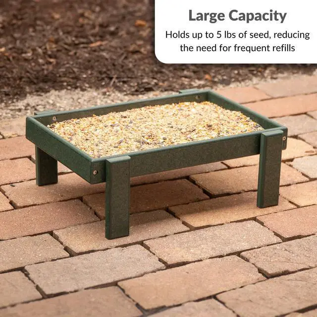 Alt view image 5 of 6 - Amish American Made Platform Bird Feeder, Free Standing Ground Bird Feeders for Outdoors, Feeder for Wild Birds, Chicken, Squirrel, Gift for Birdwatchers (Turf Green with Reinforcement)
