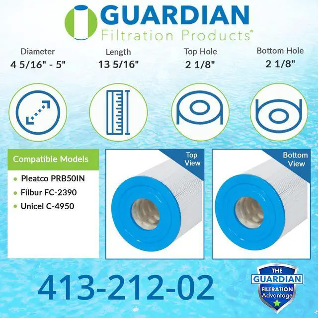 Alt view image 2 of 6 - Spa Filter Cartridge 413-212-02 Two-Pack Replacement for Pleatco PRB50IN, Unicel C-4950, Filbur FC-2390 | 413-212-02 (White Blue or Green)