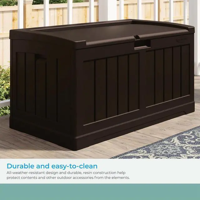 Alt view image 6 of 6 - 50 Gallon Medium Capacity All Weather Construction Resin Outdoor Storage Deck Box with Bench Seat and Lid for Patio, Garden, or Pool, Java