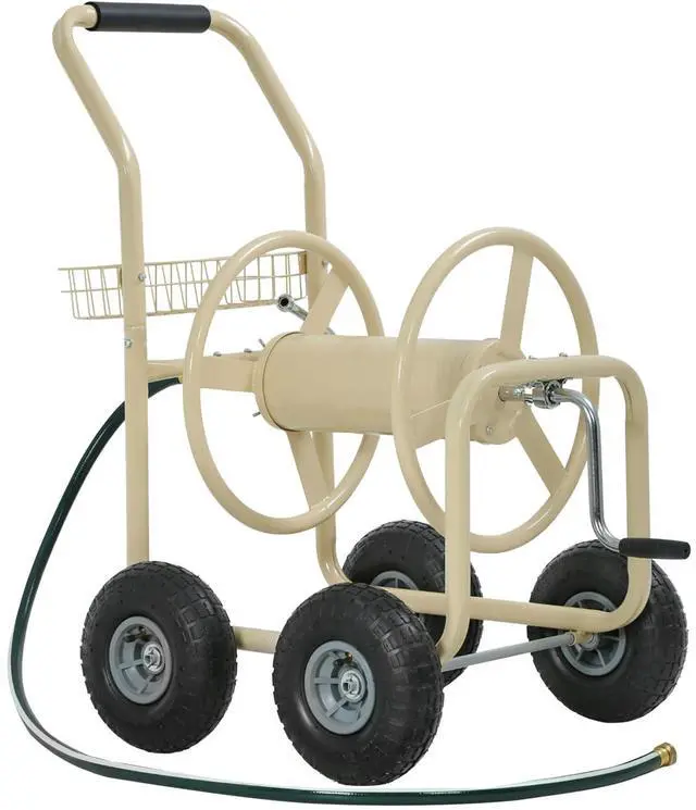 Main image of Garden Hose Reel Cart, Water Hose Cart with 4 Wheels, Hold Up to 300 ft of 5/8 Hose,Heavy Duty Powder-Coated Steel Planting with Storage Basket, for Garden, Yard and Lawn