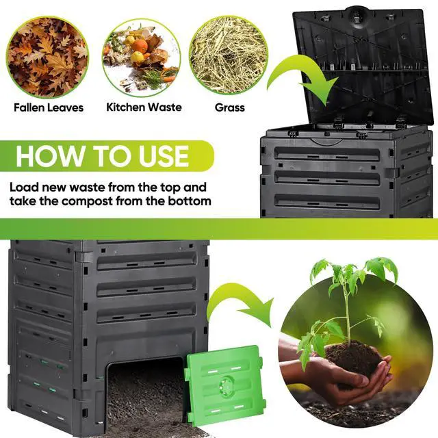 Alt view image 3 of 6 - 120 Gallon (450L) BPA Free Garden Compost Bin - Easy Assembly, Aerating Outdoor Compost Box for Fast Fertile Soil Creation
