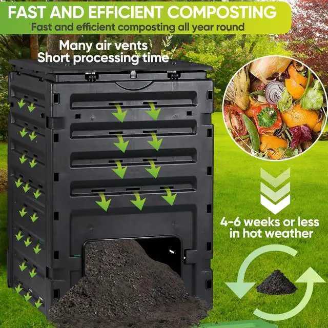 Alt view image 4 of 6 - 120 Gallon (450L) BPA Free Garden Compost Bin - Easy Assembly, Aerating Outdoor Compost Box for Fast Fertile Soil Creation