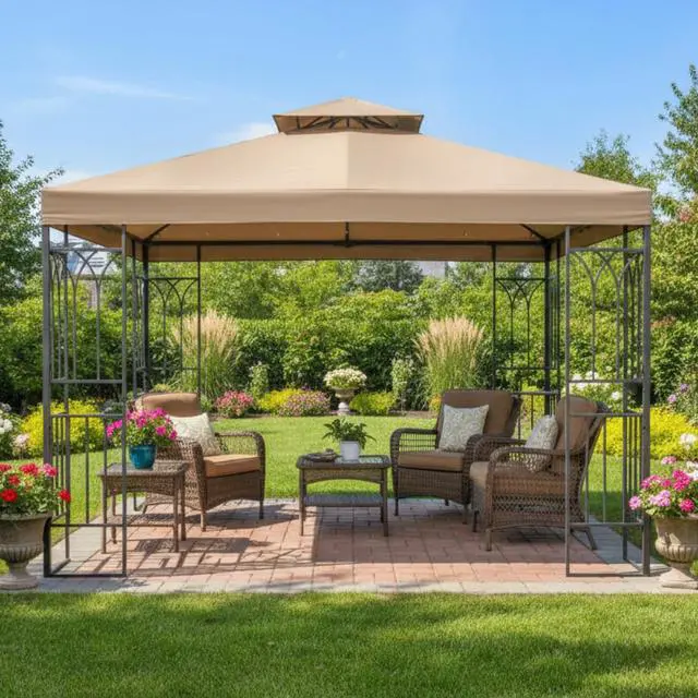 Alt view image 2 of 6 - Durable 350 Replacement Canopy Top Compatible with 2019 Gardenline 10' x 10' Gazebo Models 7884-19 (2019), 22466 - Beige