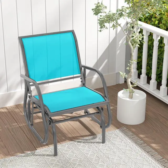 Alt view image 2 of 6 - Swing Glider Chair W/Study Metal Frame Comfortable Patio Chair Love-Seat for Garden, Porch, Backyard, Poolside, Lawn Outdoor Rocking Chair (1, Turquoise)