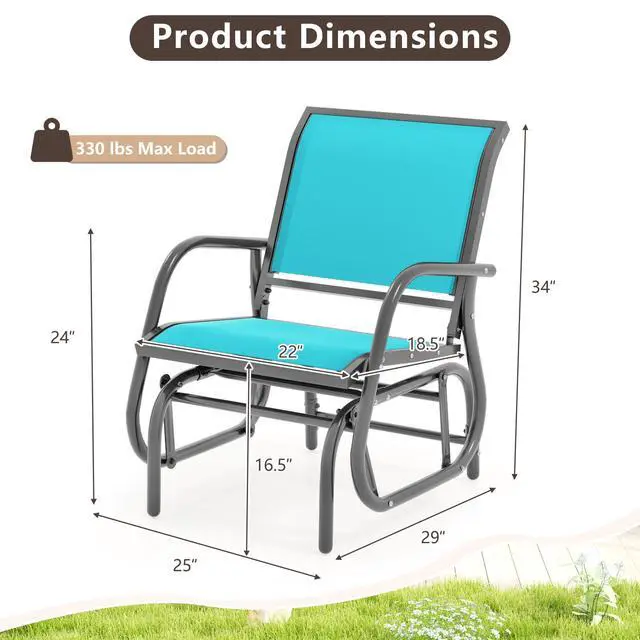 Alt view image 3 of 6 - Swing Glider Chair W/Study Metal Frame Comfortable Patio Chair Love-Seat for Garden, Porch, Backyard, Poolside, Lawn Outdoor Rocking Chair (1, Turquoise)