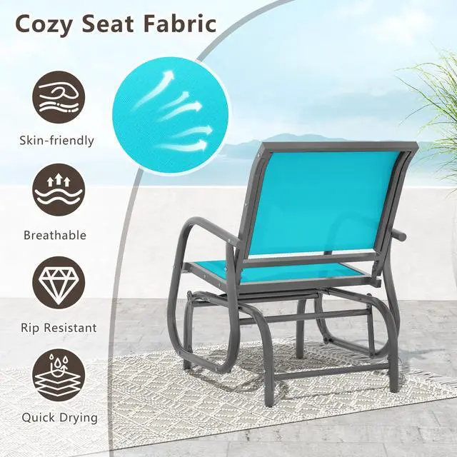 Alt view image 4 of 6 - Swing Glider Chair W/Study Metal Frame Comfortable Patio Chair Love-Seat for Garden, Porch, Backyard, Poolside, Lawn Outdoor Rocking Chair (1, Turquoise)