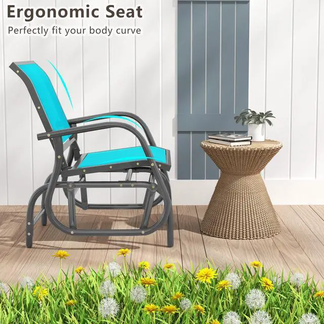 Alt view image 5 of 6 - Swing Glider Chair W/Study Metal Frame Comfortable Patio Chair Love-Seat for Garden, Porch, Backyard, Poolside, Lawn Outdoor Rocking Chair (1, Turquoise)
