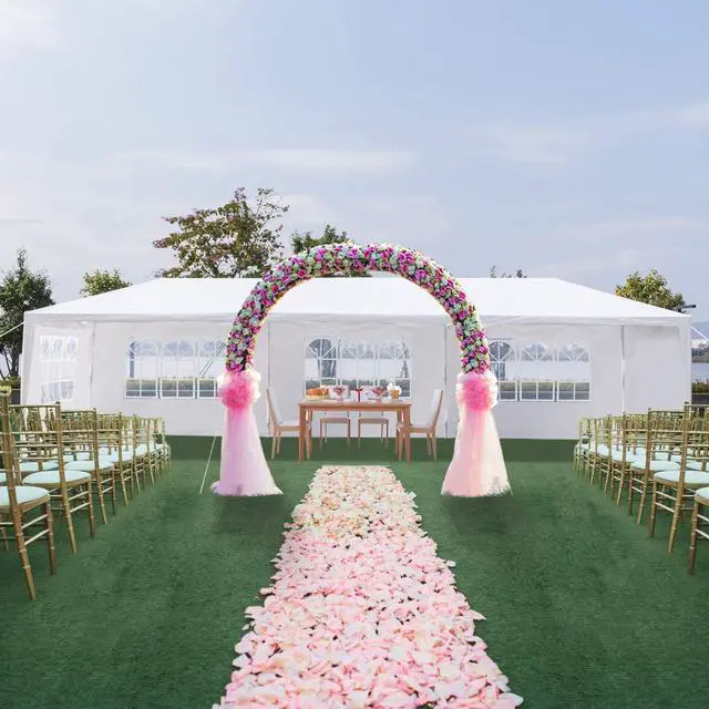 Alt view image 2 of 6 - 10' x 30' Outdoor Canopy Tent White Wedding Gazebo Party Practical Waterproof Tent with Brighter Windows,5 Removable Side Walls