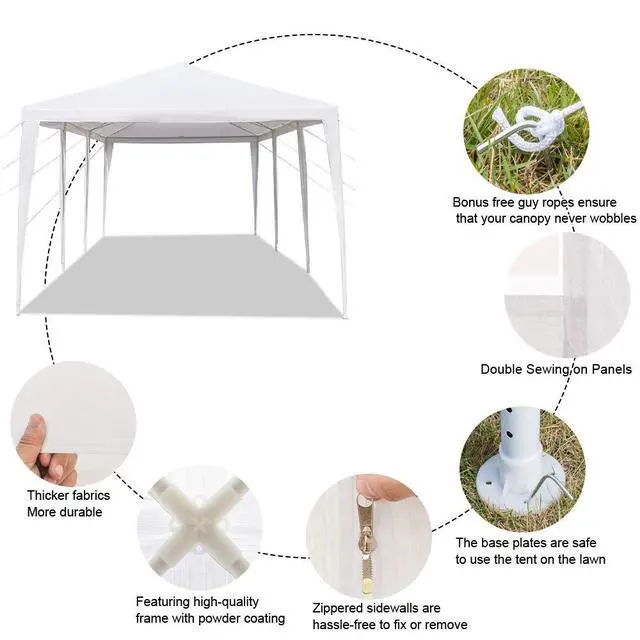 Alt view image 3 of 6 - 10' x 30' Outdoor Canopy Tent White Wedding Gazebo Party Practical Waterproof Tent with Brighter Windows,5 Removable Side Walls
