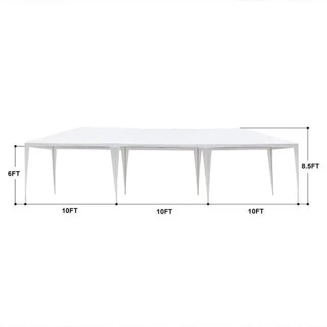 Alt view image 6 of 6 - 10' x 30' Outdoor Canopy Tent White Wedding Gazebo Party Practical Waterproof Tent with Brighter Windows,5 Removable Side Walls