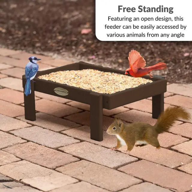 Alt view image 3 of 6 - Amish American Made Platform Bird Feeder, Free Standing Ground Bird Feeders for Outdoors, Feeder for Wild Birds, Squirrel, Gift for Birdwatchers (Milwaukee Brown with Reinforcement)