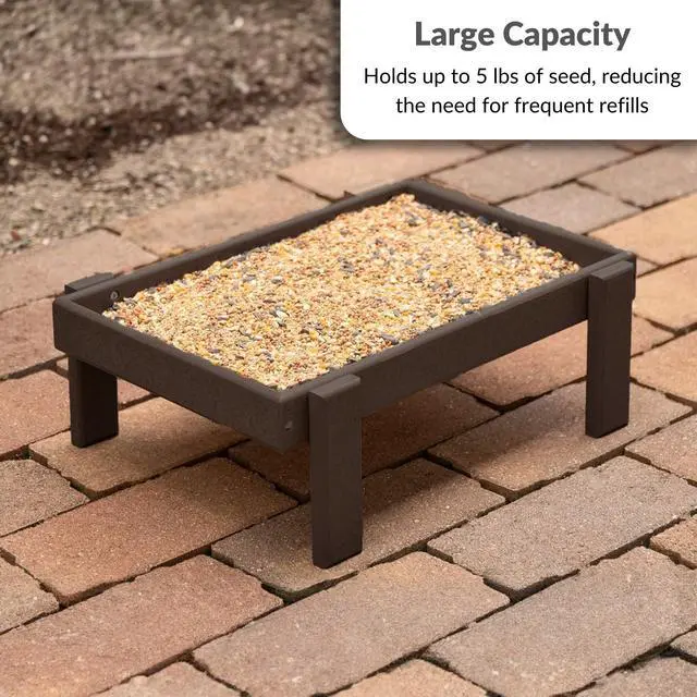 Alt view image 5 of 6 - Amish American Made Platform Bird Feeder, Free Standing Ground Bird Feeders for Outdoors, Feeder for Wild Birds, Squirrel, Gift for Birdwatchers (Milwaukee Brown with Reinforcement)