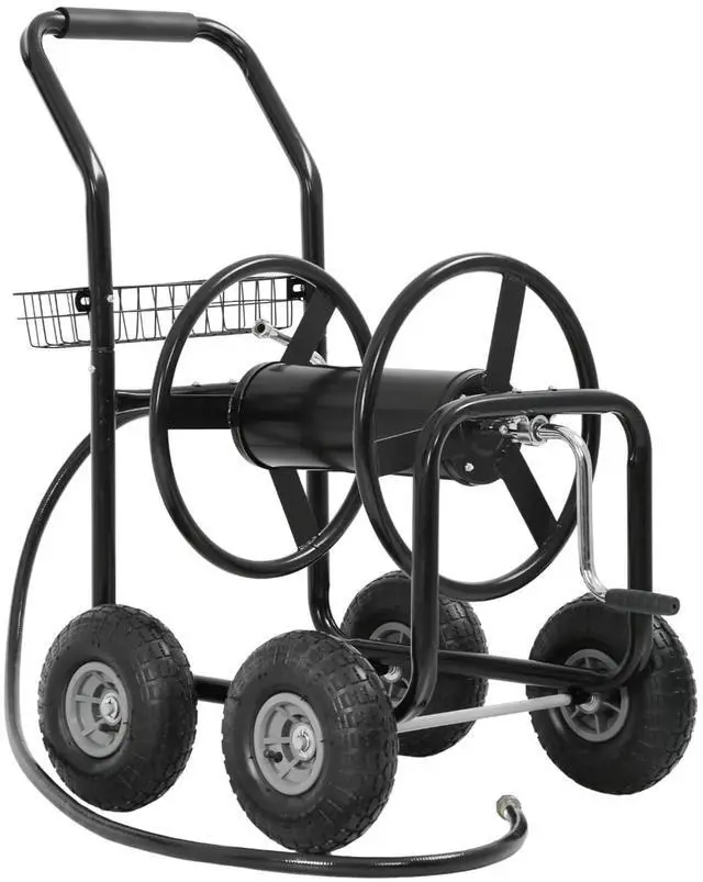 Main image of Garden Hose Reel Cart, Water Hose Cart with 4 Wheels, Hold Up to 300 ft of 5/8 Hose,Heavy Duty Powder-Coated Steel Planting with Storage Basket, for Garden, Yard and Lawn