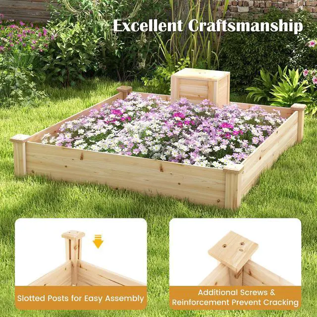 Alt view image 2 of 6 - Raised Garden Bed, 49"x49"x10" Wood Planter Box Kit w/Compost Bin & Open-Ended Bottom for Vegetables, Flowers, Herbs, Fruits, Elevated Square Planting Bed for Patio, Backyard, Garden
