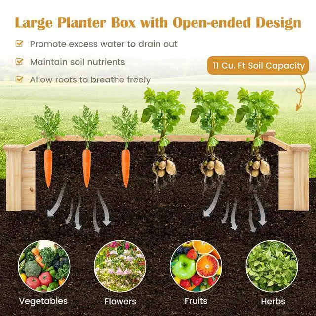 Alt view image 5 of 6 - Raised Garden Bed, 49"x49"x10" Wood Planter Box Kit w/Compost Bin & Open-Ended Bottom for Vegetables, Flowers, Herbs, Fruits, Elevated Square Planting Bed for Patio, Backyard, Garden