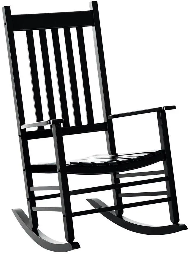 Main image of Outdoor Rocking Chair, Patio Wooden Rocking Chair with Smooth Armrests, High Back for Garden, Balcony, Porch, Supports Up to 353 lbs, Black