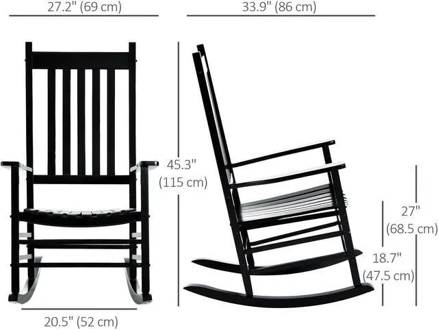 Alt view image 3 of 6 - Outdoor Rocking Chair, Patio Wooden Rocking Chair with Smooth Armrests, High Back for Garden, Balcony, Porch, Supports Up to 353 lbs, Black