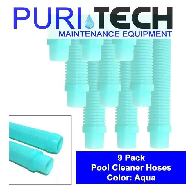 Alt view image 2 of 6 - 9 Pack Universal Pool Cleaner Hose 48" Long Aqua Color for Kreepy Krauly, Baracuda G3, G4