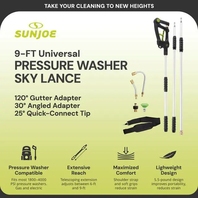 Alt view image 2 of 6 - SPX-SRL9 Universal Pressure Washer Sky Lance, Includes 120º Gutter Adapter and 30º Angled Adapter, 9 Feet Long