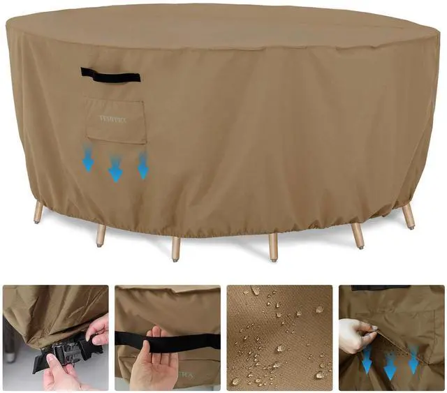 Main image of Outdoor Round Table Cover, Sectional Sofa, Dining Set cover, Anti-Fading, Waterproof Patio Cover for Outdoor Furniture, 96"D x 27.8"H, Taupe