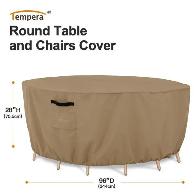 Alt view image 2 of 6 - Outdoor Round Table Cover, Sectional Sofa, Dining Set cover, Anti-Fading, Waterproof Patio Cover for Outdoor Furniture, 96"D x 27.8"H, Taupe