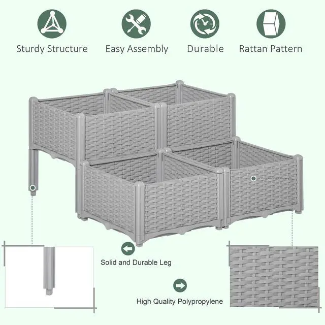 Alt view image 3 of 6 - 4 Piece Raised Garden Bed with Legs, Planter Box Raised Bed to Grow Flowers, Herbs & Vegetables, Gray