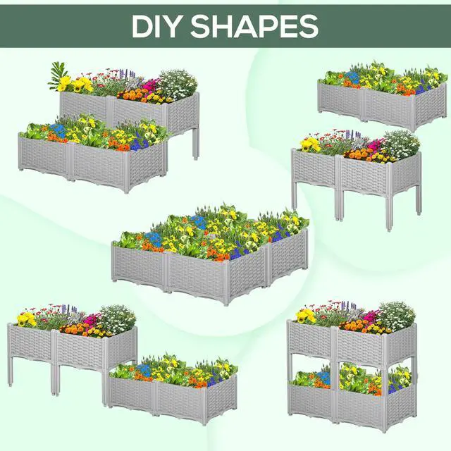 Alt view image 4 of 6 - 4 Piece Raised Garden Bed with Legs, Planter Box Raised Bed to Grow Flowers, Herbs & Vegetables, Gray