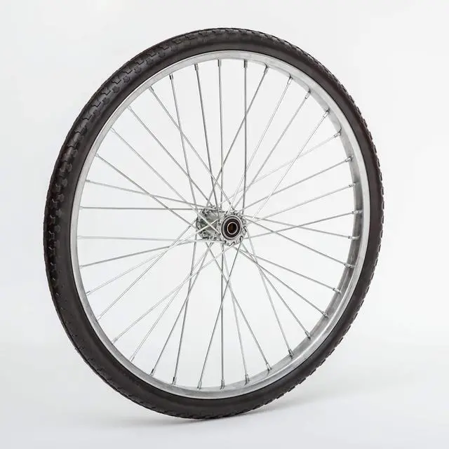 Main image of 26" Flat Free Wheel | Wire Spoke Replacement Wheel | Silver Spoke Tire with Turf-Style Tread | 5/8" Bearings | 2.75" Hub