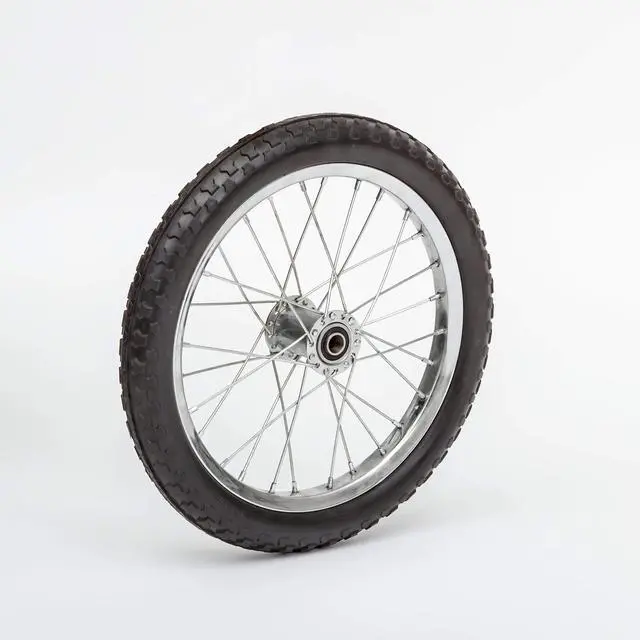 Alt view image 4 of 6 - 26" Flat Free Wheel | Wire Spoke Replacement Wheel | Silver Spoke Tire with Turf-Style Tread | 5/8" Bearings | 2.75" Hub