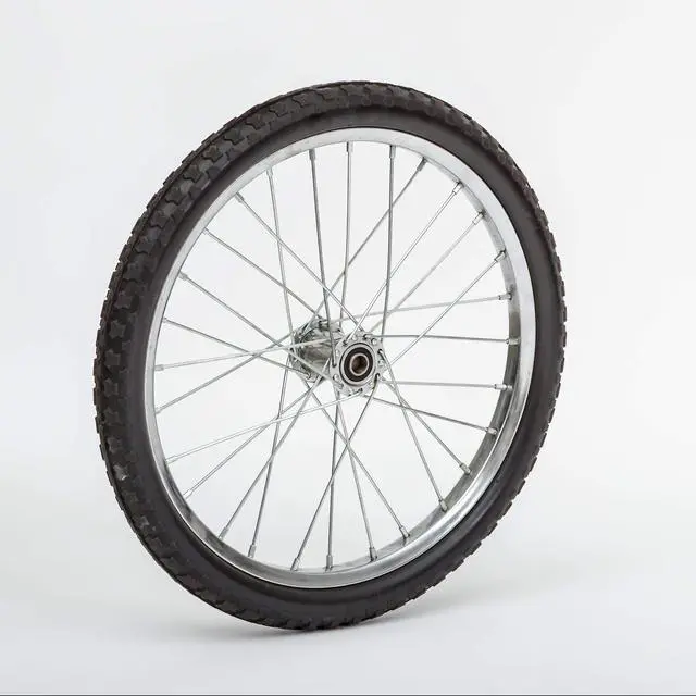 Alt view image 5 of 6 - 26" Flat Free Wheel | Wire Spoke Replacement Wheel | Silver Spoke Tire with Turf-Style Tread | 5/8" Bearings | 2.75" Hub
