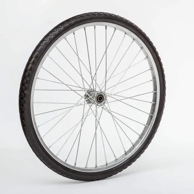 Main image of 26" Flat Free Wheel | Wire Spoke Replacement Wheel | Silver Spoke Tire with Turf-Style Tread | 3/4" Bearings | 2.75" Hub