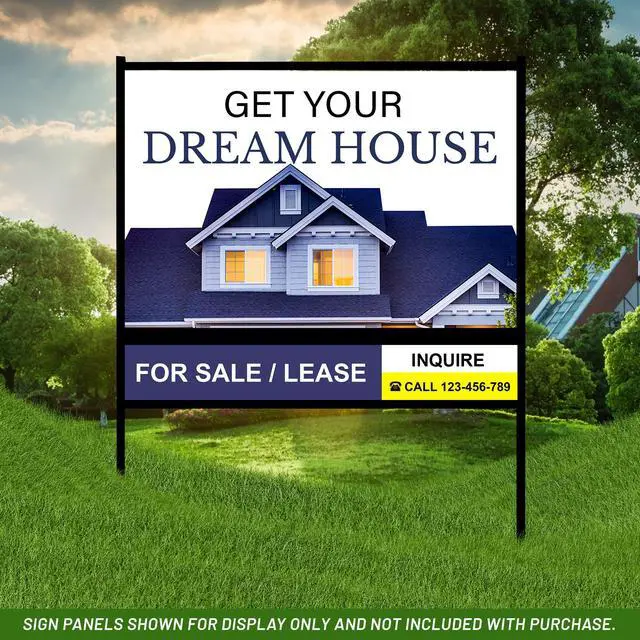 Alt view image 6 of 6 - Real Estate Yard Sign Metal H-Frame (Pack of 1), Easy Slide-In Open House Signs for Real Estate, Durable Yard Signs, Compatible with 1/8-Inch Thick Sign Panels - 24 x 36 Slide-In with Rider, Black