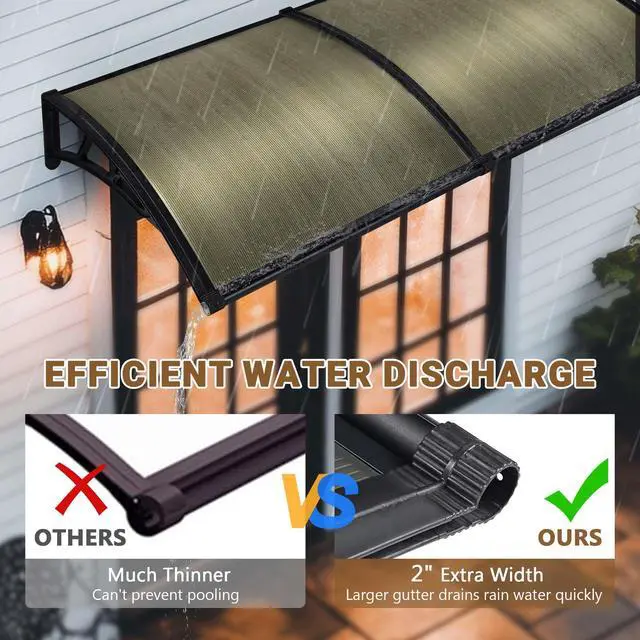 Alt view image 2 of 6 - 40"x40" Door Window Awning Whole One-piece Polycarbonate Anti-UV50+ Cover Front Door Outdoor Rain Snow Sunlight Protection Hollow Sheet Patio Yard Door Brown Board