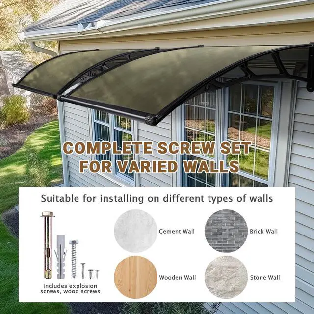 Alt view image 4 of 6 - 40"x40" Door Window Awning Whole One-piece Polycarbonate Anti-UV50+ Cover Front Door Outdoor Rain Snow Sunlight Protection Hollow Sheet Patio Yard Door Brown Board