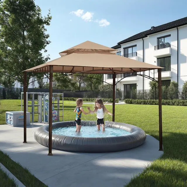 Alt view image 2 of 6 - 10.6'x10.6' Gazebo Top Replacement Fit for Brand_Model Summer Veranda Gazebo/L-GZ093PST/G-GZ093PST/TGZ093 2 Tier Madaga Frame Cover Patio Garden Yard Dark Beige
