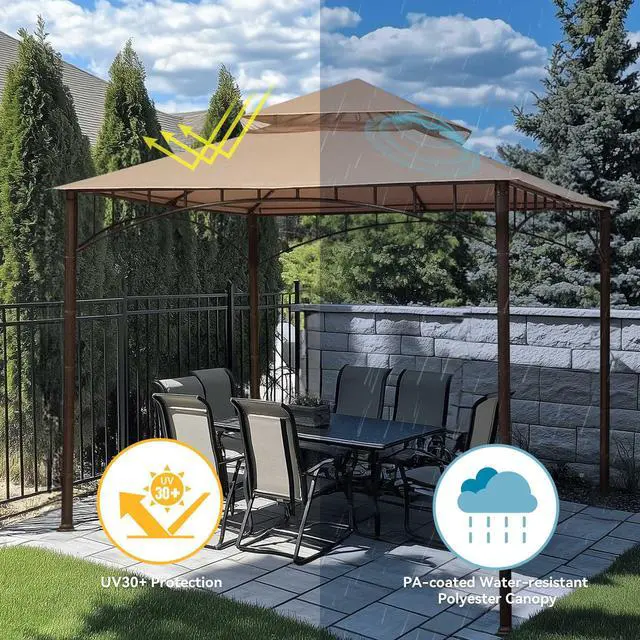 Alt view image 4 of 6 - 10.6'x10.6' Gazebo Top Replacement Fit for Brand_Model Summer Veranda Gazebo/L-GZ093PST/G-GZ093PST/TGZ093 2 Tier Madaga Frame Cover Patio Garden Yard Dark Beige