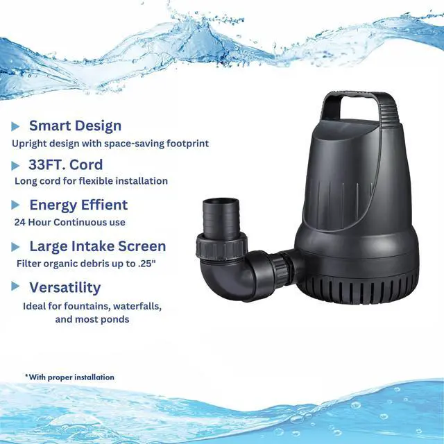Alt view image 3 of 6 - Manta 1,200 GPH Submersible Pond Pump, 30 Ft Cord | Energy efficient, Fish safe for backyard ponds, Durable magnetic drive, Perfect for DIY water gardens and skimmers