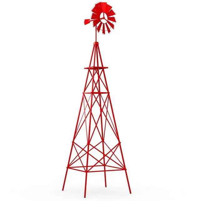 Main image of 8.3FT Windmill Yard Garden Metal Ornamental Wind Mill Weather Vane Weather Resistant (Red)