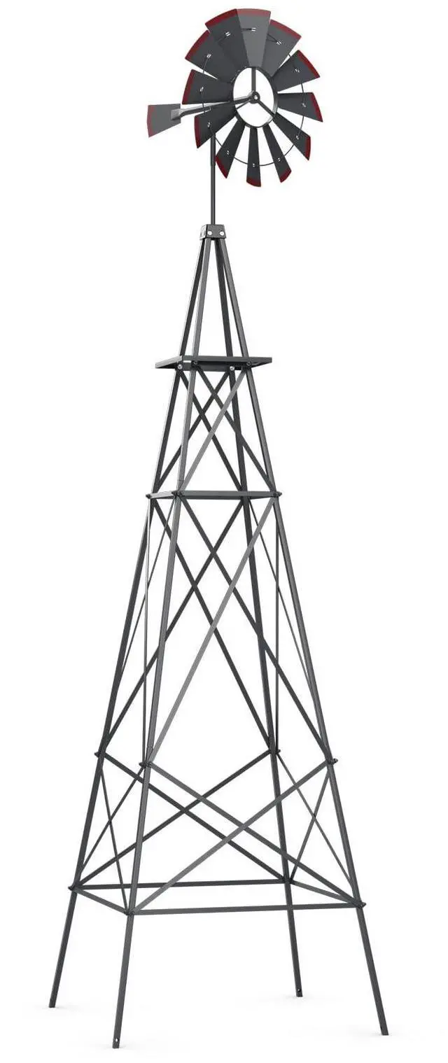 Main image of 8.3FT Windmill Yard Garden Metal Ornamental Wind Mill Weather Vane Weather Resistant (Grey)