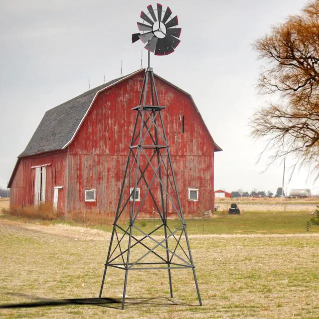 Alt view image 6 of 6 - 8.3FT Windmill Yard Garden Metal Ornamental Wind Mill Weather Vane Weather Resistant (Grey)