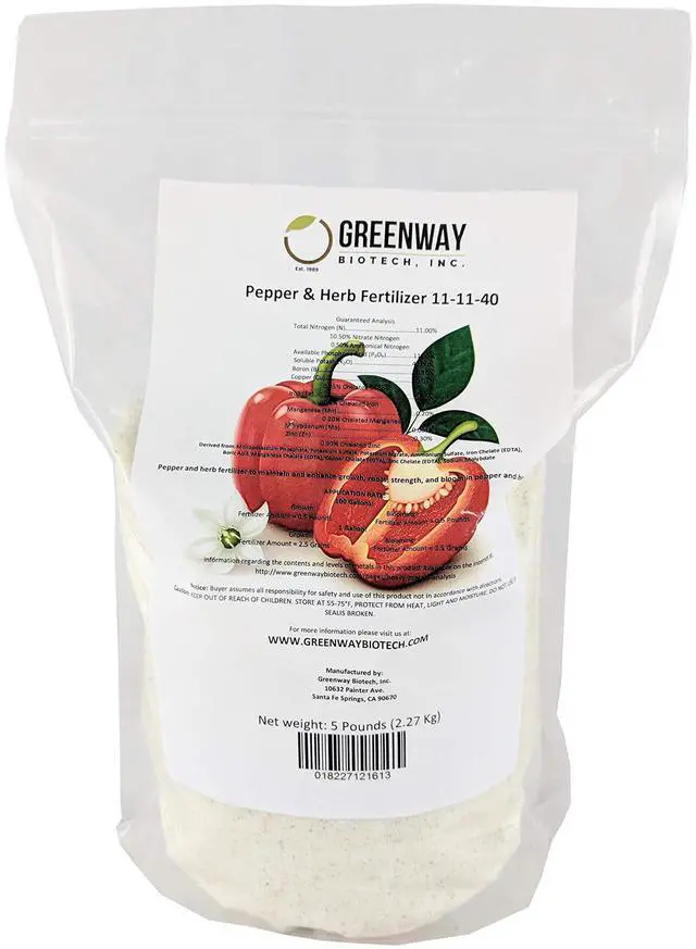 Main image of Pepper & Herb Fertilizer 11-11-40 Powder - Water Soluble with Chelated Micronutrients for Hot & Bell Peppers Basil - Hotter Peppers Aromatic Herbs - Hydroponics & Soil - 5 LB