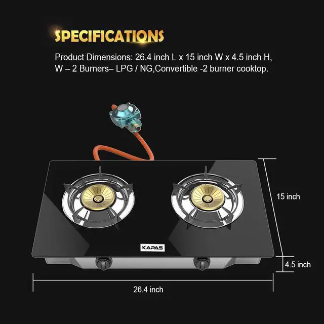 Alt view image 2 of 6 - Outdoor & Indoor Portable Propane Stove, Single & Double Burners with Gas Premium Hose for Backyard Kitchen, Camping Grill, Hiking Cooking, Outdoor Recreation (RQ62-LARGE,2Burners)