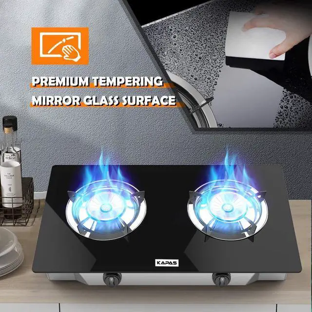 Alt view image 4 of 6 - Outdoor & Indoor Portable Propane Stove, Single & Double Burners with Gas Premium Hose for Backyard Kitchen, Camping Grill, Hiking Cooking, Outdoor Recreation (RQ62-LARGE,2Burners)