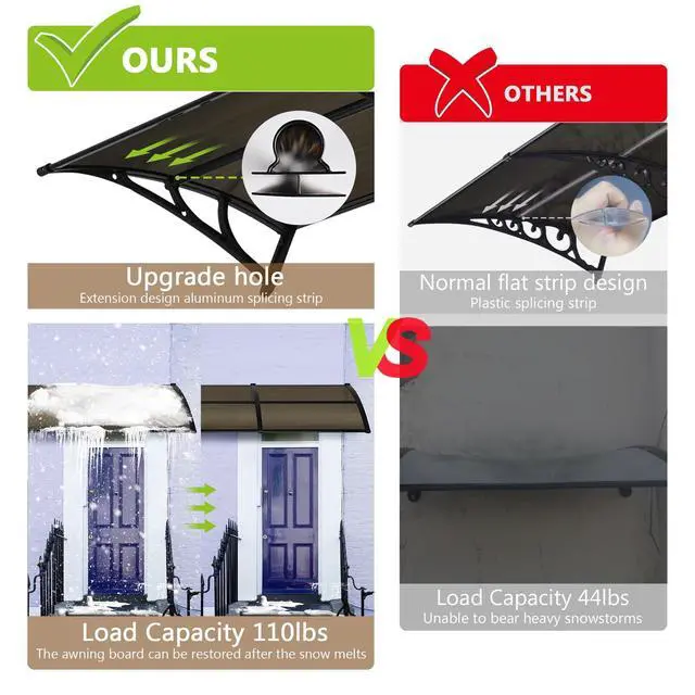 Alt view image 3 of 6 - 30"x120" Window Awning Door Canopy Spliced Polycarbonate Anti-UV30+ Cover Front Door Outdoor Rain Snow Sunlight Protection Hollow Sheet Patio Yard Door Brown Board