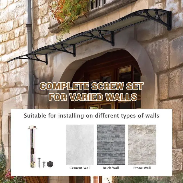 Alt view image 4 of 6 - 30"x120" Window Awning Door Canopy Spliced Polycarbonate Anti-UV30+ Cover Front Door Outdoor Rain Snow Sunlight Protection Hollow Sheet Patio Yard Door Brown Board