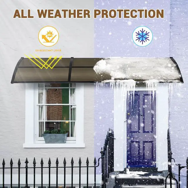Alt view image 6 of 6 - 30"x120" Window Awning Door Canopy Spliced Polycarbonate Anti-UV30+ Cover Front Door Outdoor Rain Snow Sunlight Protection Hollow Sheet Patio Yard Door Brown Board