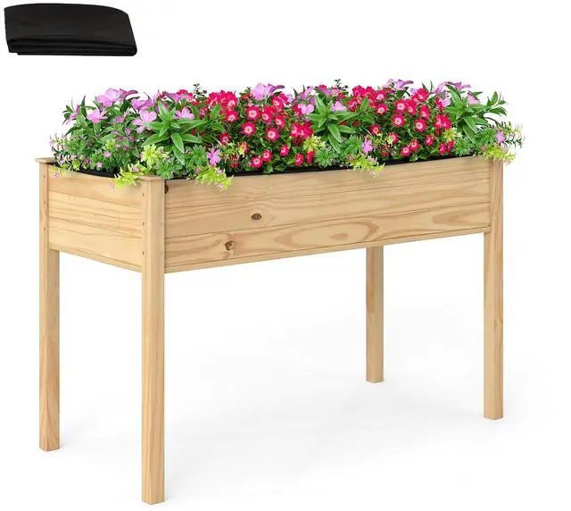 Main image of Raised Garden Bed, Elevated Wood Planter Box with Liner, 47"x23"x30" Freestanding Raised Bed for Indoor Outdoor Plants, Vegetables Flower Herbs Fruit Gardening