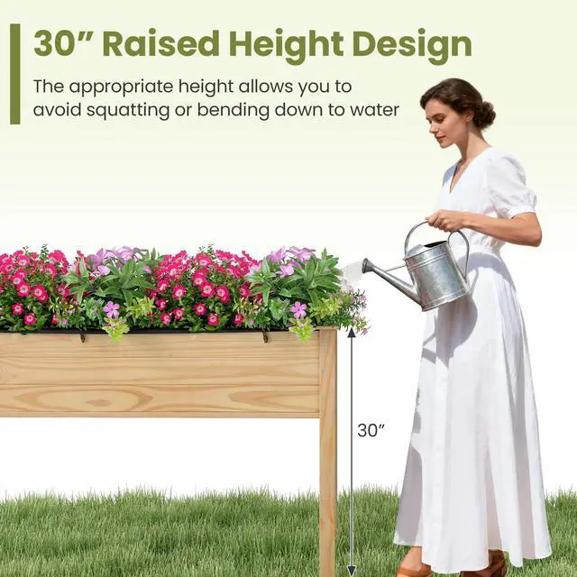 Alt view image 4 of 6 - Raised Garden Bed, Elevated Wood Planter Box with Liner, 47"x23"x30" Freestanding Raised Bed for Indoor Outdoor Plants, Vegetables Flower Herbs Fruit Gardening